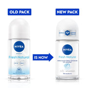NIVEA Fresh Natural Roll On Deodorant | 72H Long Lasting Freshness | Fights Bacteria and Bad Odour | Mild Soothing Fragrance | With Ocean Extracts | 0% Alcohol | Dermatologically Approved & Paraben Free Formula | 50ml