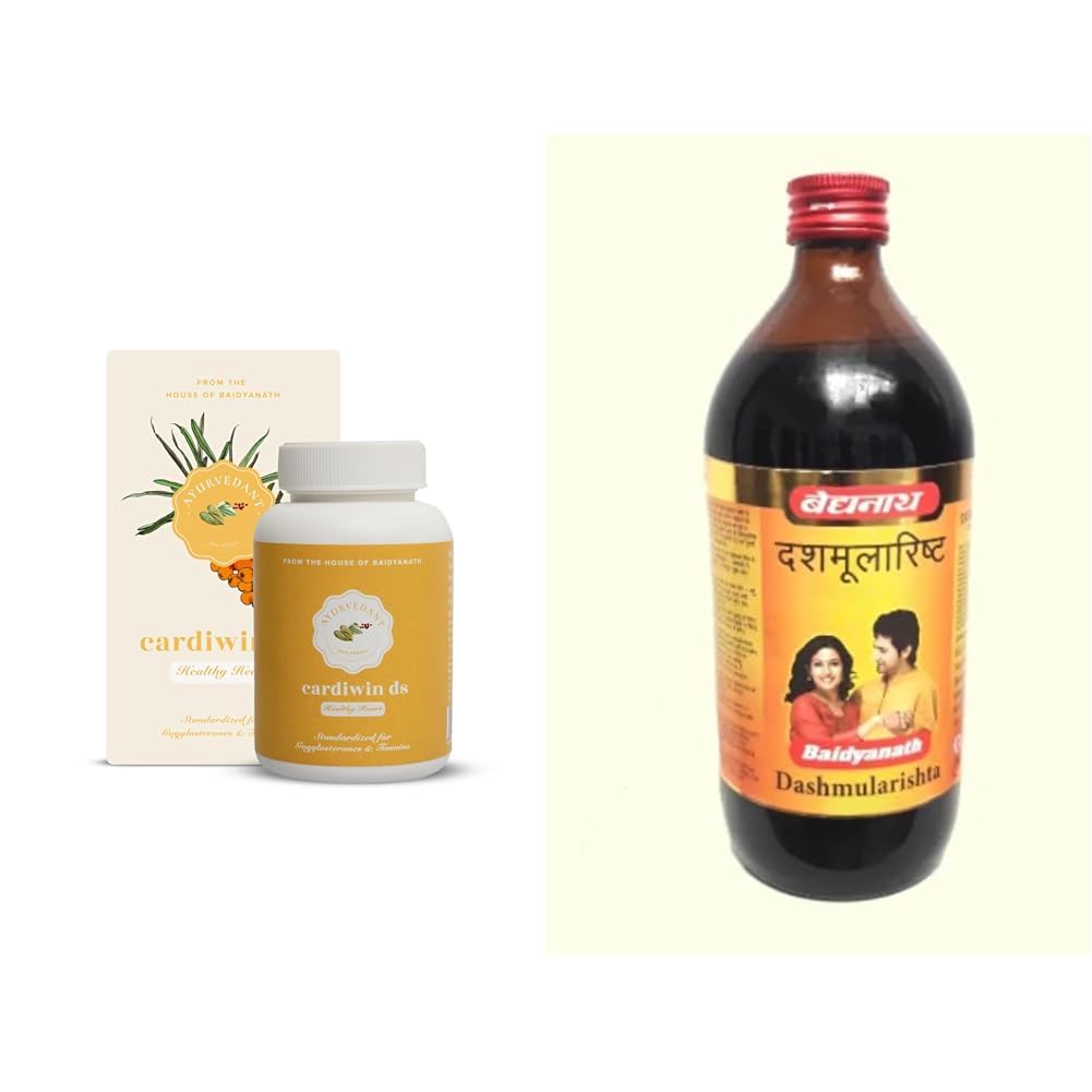Baidyanath Asli Ayurved Ayurvedant Cardiwin Ds - Heart Health & Cholesterol Support | 60 Tablets | Baidyanath asli ayurved jhansi Dasamoolarishta - 450 ml | Herbal Syrup for Bloating and Acidity