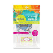 FEVICRYL Canvas KIT with Stencil, AXRYLIC Colours-(Crimson,ULTRAMARNINE Blue,SAP Green,Lemon Yellow,Black, White) Size 4 Round Brush, and Premium Quality Canvas Board 8" 10" INCH