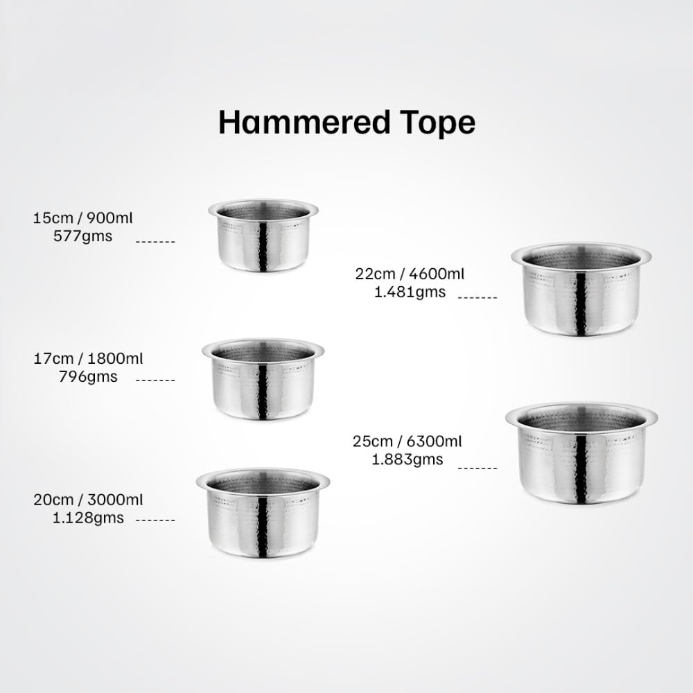 Vinod – Claro Heavy Gauge Stainless Steel Hammered Tope, 1.5 mm – Capacity 3 Liter
