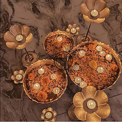 DSH CRAFTING YOUR CURIOSITY Urli Bowl for Home and Festival Decor - Show Piece for Floating Flowers, Candles, and T Lights - Taj Bowl Candle Stand With Floating Diyas, Gold