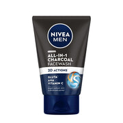 NIVEA MEN All in 1 Charcoal Face Wash | Natural Charcoal, Gluta, AHA & Vitamin C | Helps Reduce the Appearance of Tan | Removes Excess Oil and Minimizes Pores | For Bright Radiant Skin | 100g