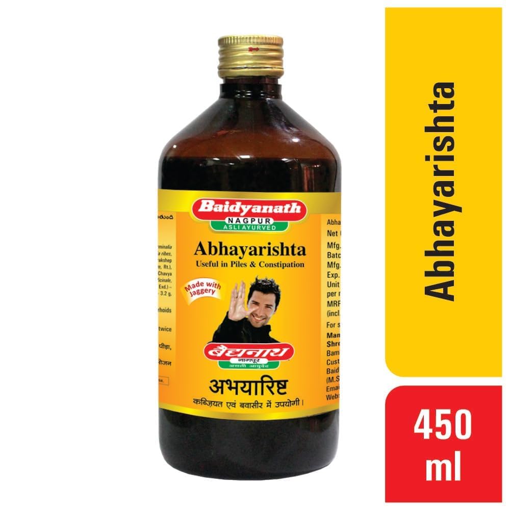 Baidyanath Asli Ayurved Abhyarishta Syrup with Jaggery, 450 ml – Effective Piles & Constipation Relief Tonic