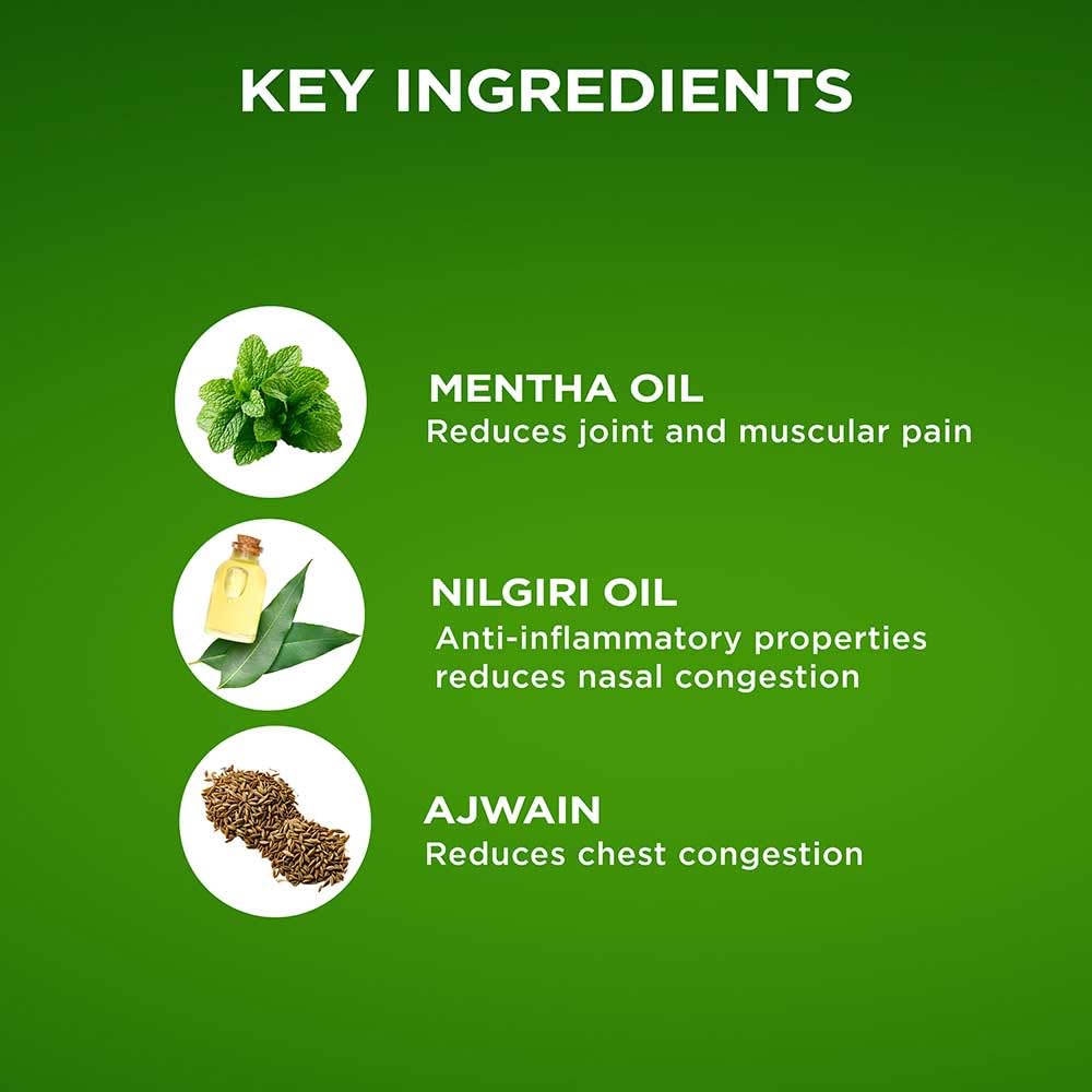 Zandu Balm - 10 ml, For instant pain relief from cold, headache & body