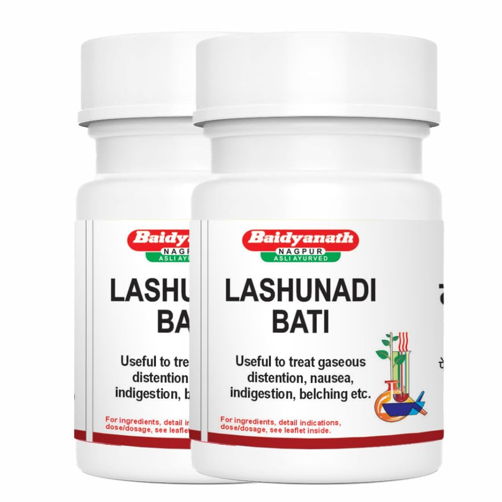 Baidyanath Asli Ayurved Lashunadi Bati | Supports Digestive Health | Relieves Indigestion & Gas | Ayurvedic Herbal Tablets - 80 Tablets (Pack of 2)