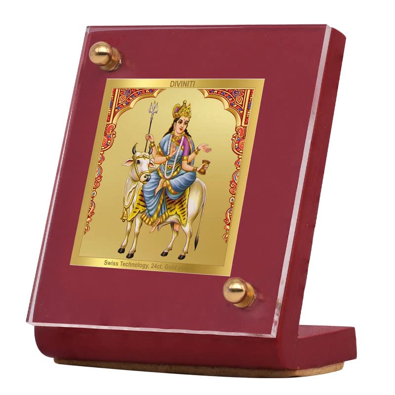 DIVINITI 24K Gold Plated Religious Car Dashboard Frame | Premium God Idol Frame for Car, Home Mandir & Office Table | Spiritual Gift, Decorative Showpiece | Mahagauri Mata