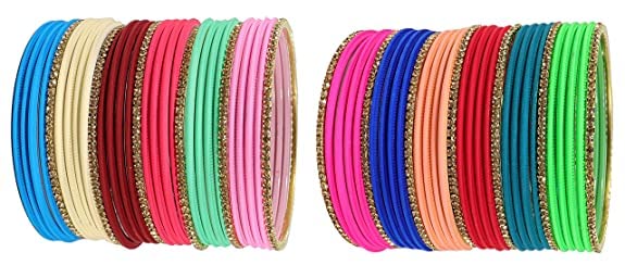 NMII Non-Precious Metal Base Metal worked and Curved Shaped Glossy Finished Bangle Set For Women and Girls