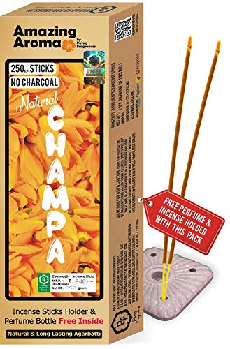 Parag Fragrances Natural Champa Incense Sticks of 250gm Agarbatti with 2pc Perfumes and 1pc Incense Holder/Natural Fragrance & No Charcoal Incense Sticks for Pooja & Home Fragrance