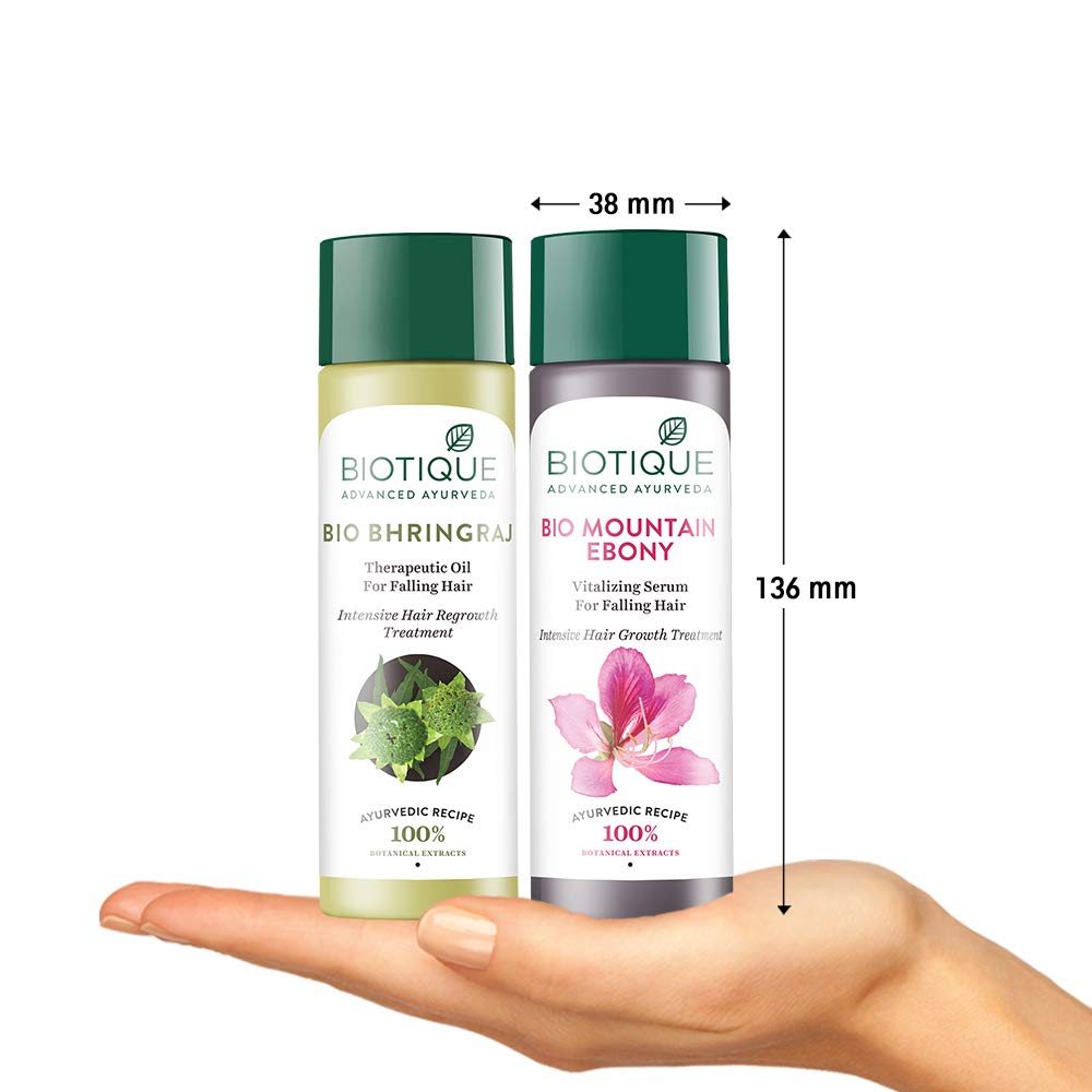 Biotique Bio Mountain Ebony Vitalizing Serum for Falling Hair Intensive Hair Growth Treatment, 120ml and Biotique Bio Bhringraj Fresh Growth Therapeutic Oil, 120ml (Pack of 2)