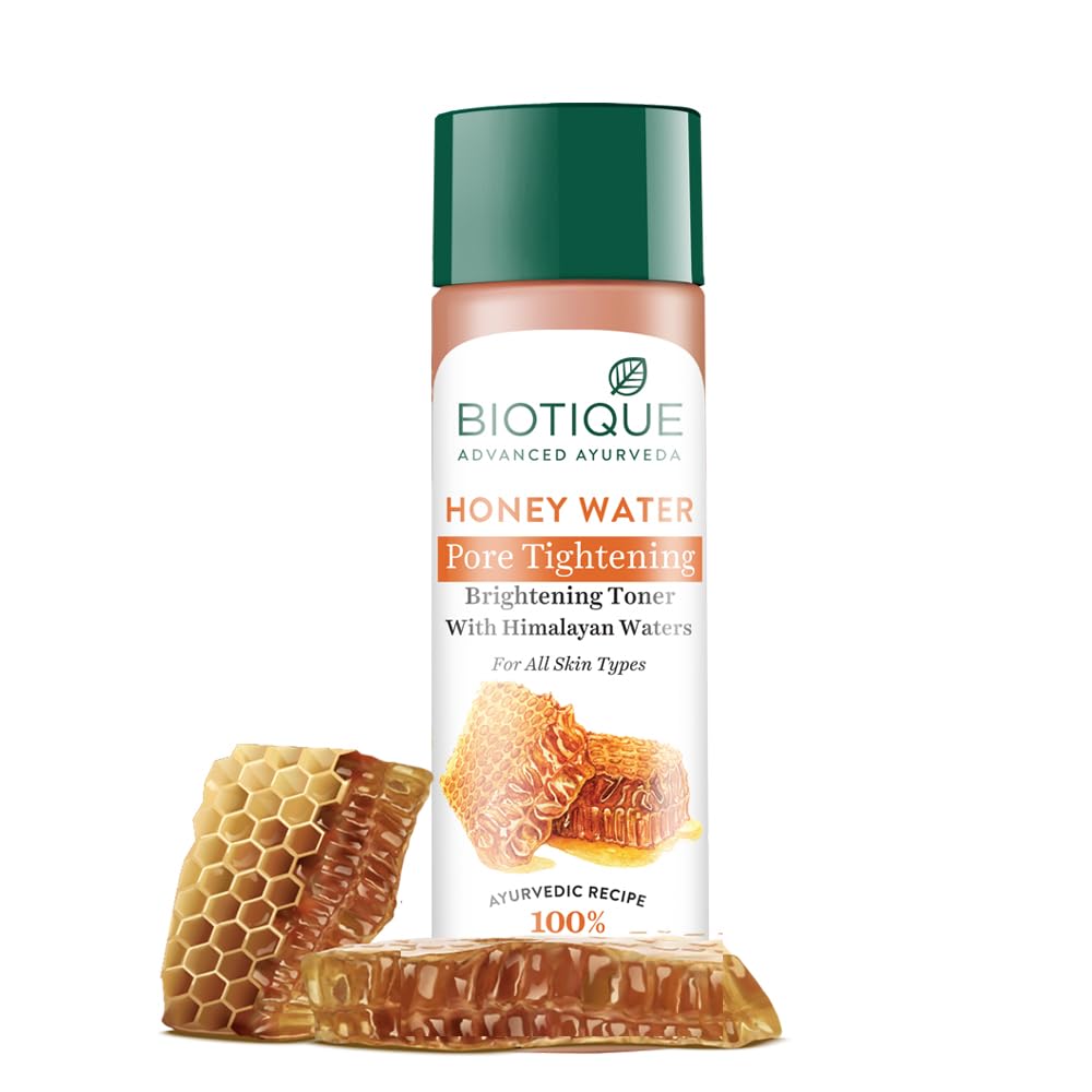 Biotique Honey Water Pore Tightening Brightening Toner with Himalayan Waters |Maintains pH Balance| Moisturized and Hydrated Skin | 100% Botanical Extracts| Suitable for All Skin Types | 120ml