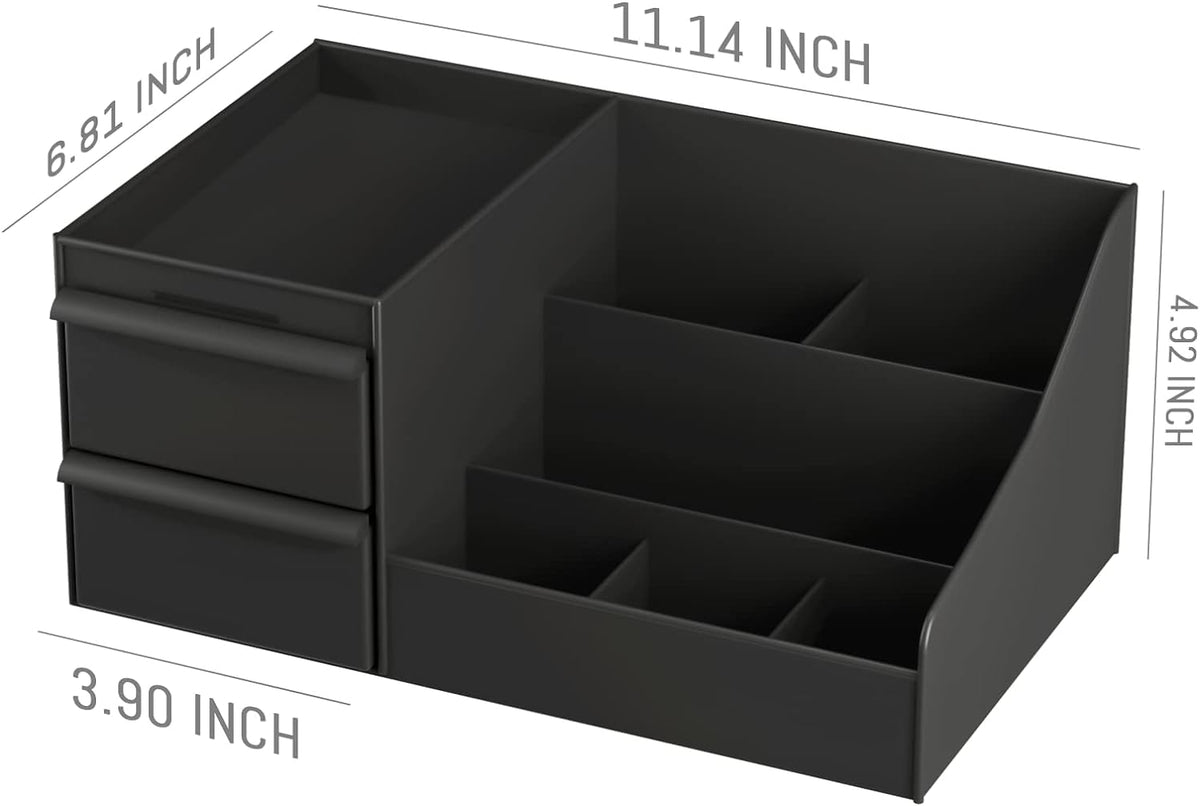 E-COSMOS Large Capacity Cosmetic Storage Box Makeup Drawer Organizer Jewelry Nail Polish Makeup Container Desktop Sundries Storage Box, Plastic (Black)