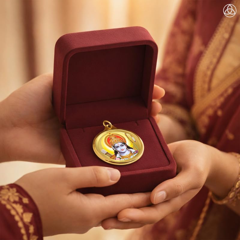 Diviniti 24K Gold Plated Ram Ji & Yantra Pendant For Men, Women & Kids 22 MM Double Sided Stylish Pendant Necklace For Girls Divine God Pendant For Birthday Gift, Anniversary Gift