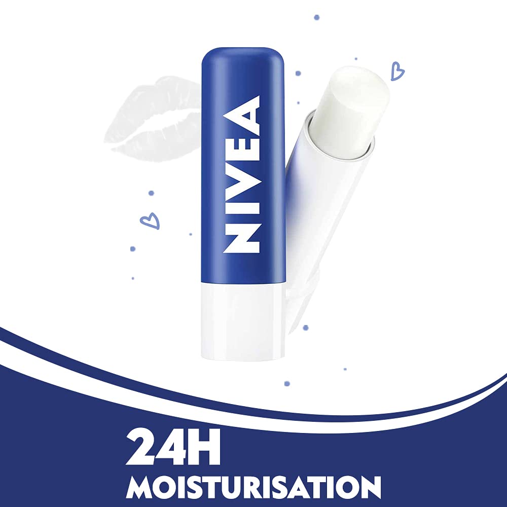 NIVEA Lip Balm, Original Care, 4.8g & NIVEA Men 24 H melt-in mpisture Active Care clearing Lip Balm, SPF 15, 4.8g