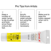 Camel Camlin Kokuyo Artist Acrylic Colour Tubes 120ml Lemon Yellow 236
