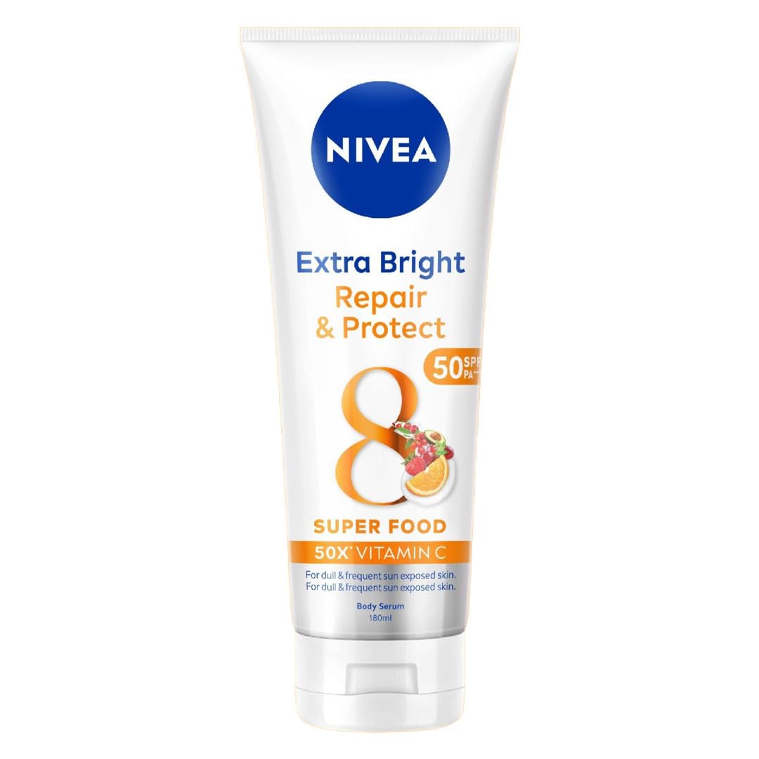 Nivea Extra White Repair and Protect Body Serum SPF50 PA Brightening Body Lotion 180ml Vitamin C Skin Whitening Sun Protection Moisturizer for Smooth Radiant Skin