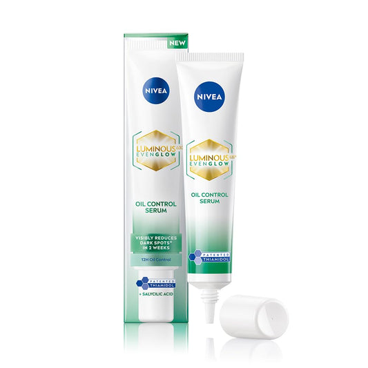 NIVEA Luminous Even Glow Oil Control and Brightening Face Serum with Thiamidol (60X more effective than Vitamin C), Salicylic Acid, Hyaluronic Acid, Green Tree extracts for Dark Spots Reduction & Hydration| For Men and Women | All Skin Types 40ml