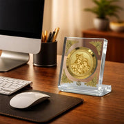 DIVINITI 24K Gold Plated Radha Krishna Acrylic Frame for Car Dashboard, Home Temple & Office Table | Premium Spiritual Gift, Blessings for Protection & Positivity, 8x7 cm Decorative Showpiece