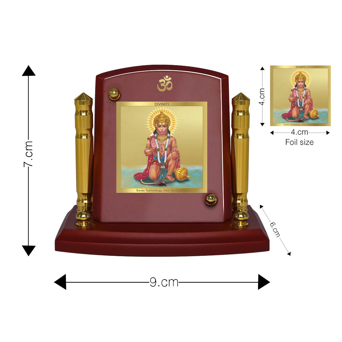 DIVINITI 24K Gold Plated Religious Car Dashboard Frame | Premium God Idol Frame for Car, Home Mandir & Office Table | Spiritual Gift, Decorative Showpiece | Hanuman-3