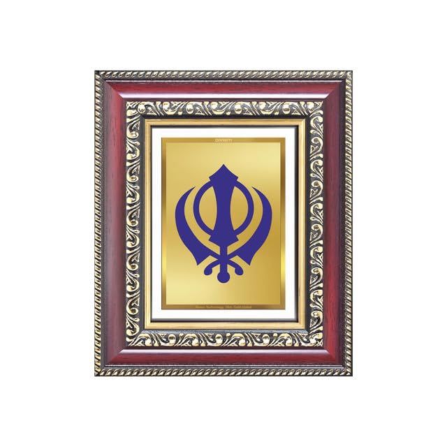 DIVINITI Khanda Sahib 24K Gold Plated Foil Wall and Tabletop Photo Frame for Home Décor, Puja Room, Luxury Gifting | DG Frame 105 S1 (16x13.5 CM)