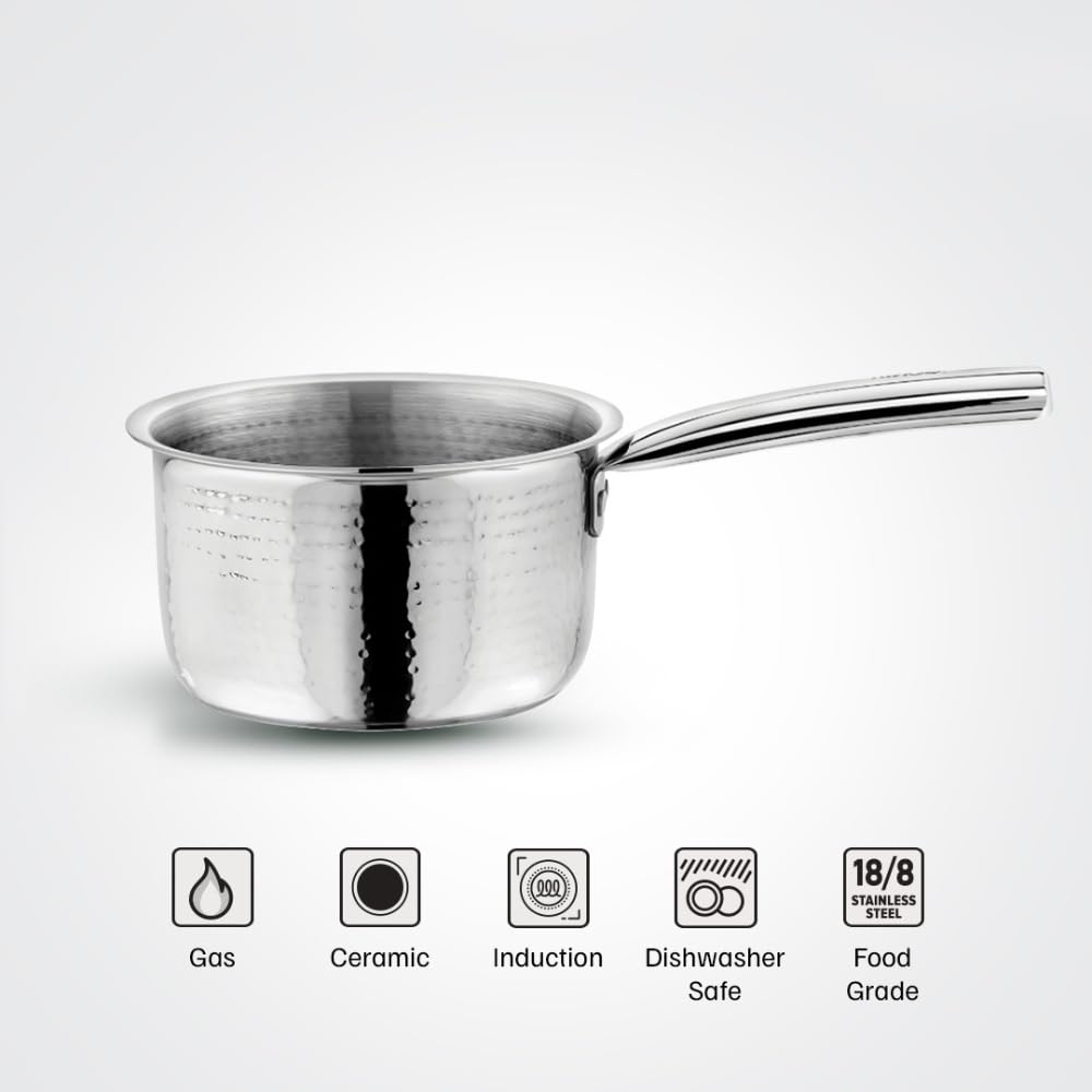 Vinod – Claro Heavy Gauge Stainless Steel Hammered Sauce Pan, 1.5 mm – (18cm)