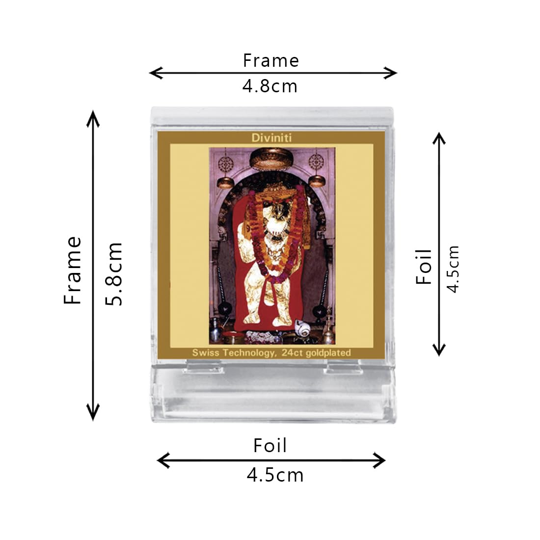 DIVINITI Mehandipur Balaji Photo Frame for Car Dashboard, Car Idol, Table Decor|ACF 3A Acrylic Car Frame with 24K Gold Plated Foil|Religious Frame for Pooja, Prayer and Gift (5.8X4.8 CM)