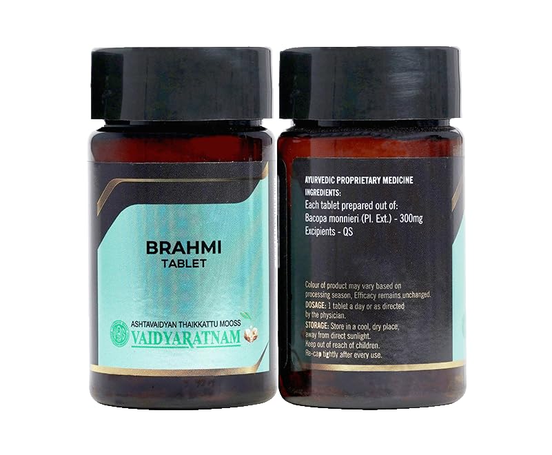 Brahmi Tablet | Ayurvedic Brain Tonic for Memory, Focus & Mental Clarity | Natural Cognitive Support Supplement by VAIDYARATNAM
