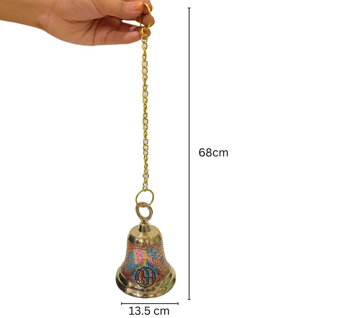 DSH Brass Multicolour Wall Hanging Bell Ghanta with Chain Temple Bell for Home Decor Wall Door Mandir Temple Pooja (Red, H-7 Inch)
