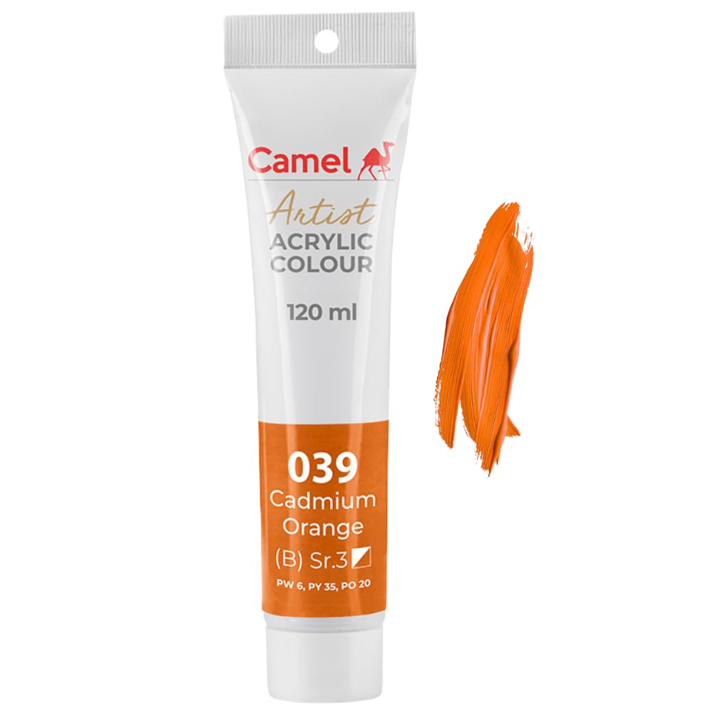 Camel Camlin Kokuyo Artist Acrylic Colour Tubes 120ml Cadmium Orange 039