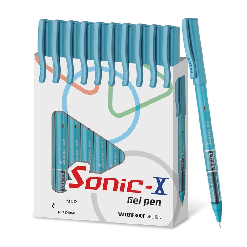 Hauser Sonic X Gel Pen Card Pack | Water Proof Ink For Smooth Flow System | Comfortable Grip With Smudge Free Writing | Sturdy Refillable Pen | Blue Ink, Set Of 10 Pens x 2 Packs