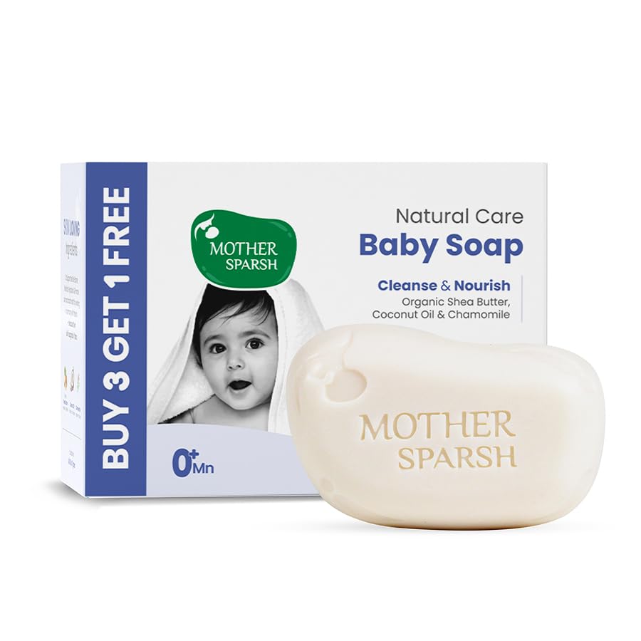 Mother Sparsh Natural Care Baby Soap-75g x 4 | Pack of 4 Soap for Babies with Chamomile, Shea Butter & Coconut Oil | Gently Cleanses Baby's Skin