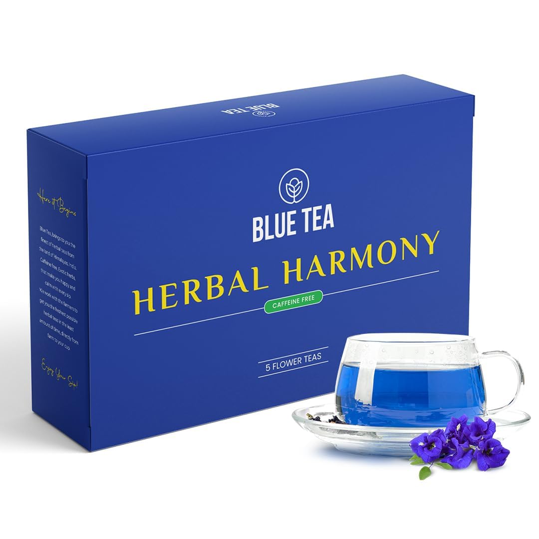 BLUE TEA - Herbal Harmony Tea Gift 2025 (5 Flavour Tea - 160gm) | Butterfly Pea, HIbiscus, Rose, Chamomile, Lavender | Caffeine Free - Herbal Tea