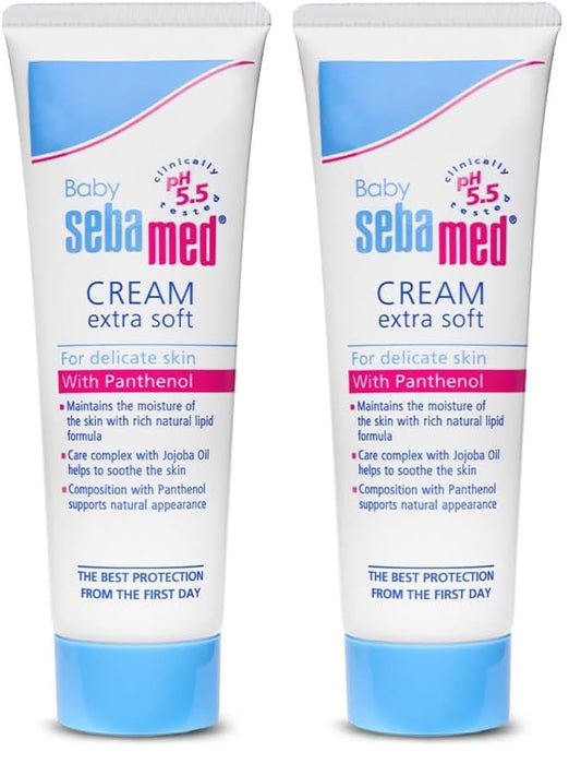 Sebamed Baby Cream Extra Soft 50m|Ph 5.5| Panthenol and Jojoba Oil|Clinically tested| ECARF Approved (Pack of 2)