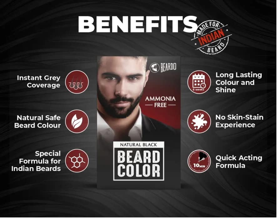 Beardo Natural Black Beard Color for Men 60ml With Godfather Beard Wash 100ml (Pack of 2) | Purifying & Hydrating Beard and Skin Cleaner with Avocado Oil, Argan Oil | Easy to apply, No Stain Beard Hair Colour for men | Skin Friendly Hair dye