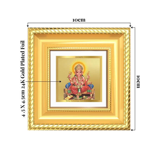 DIVINITI Ganesha 24K Gold Plated Foil Tabletop Photo Frame for Home Décor, Puja Room, Luxury Gifting | DG Frame 015 S1A (10x10 CM)