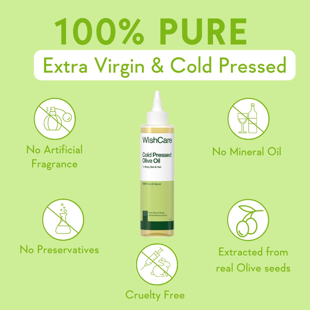WishCare® 100% Pure Premium Cold Pressed Olive Oil for Hair & Skin - 200ml (Pack of 2)