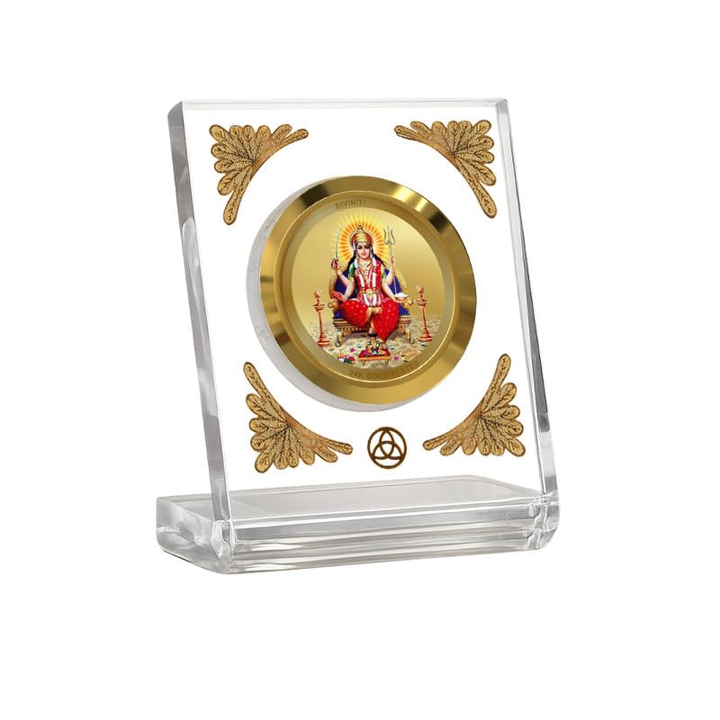 DIVINITI 24K Gold Plated Religious Car Dashboard Frame | Premium God Idol Frame for Car, Home Mandir & Office Table | Spiritual Gift, Decorative Showpiece | Santoshi Mata