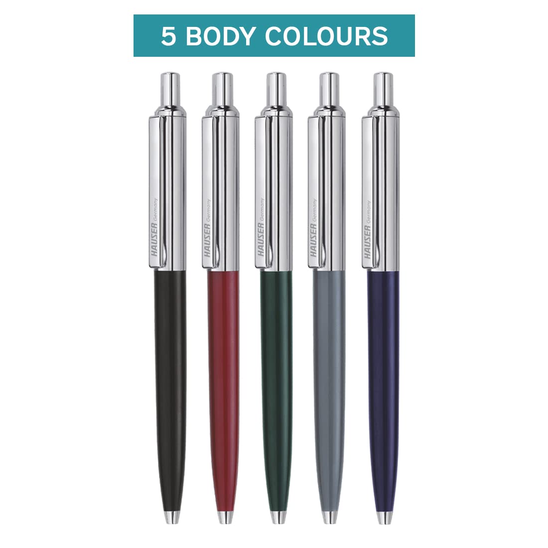 Hauser Berlin Half Metal Ball Pen Box | Retractable Mechanism With Smudge Free Writing | Attractive Designer Pen | Smooth, Sturdy, Refillable Pen | Ideal For Gifting | Blue Ink, Of 4