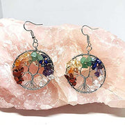 ASTRODIDI Natural 7 Chakra Stones Agate Multicolor Handcrafted Light Weight Round Tree Style Earring Rainbow Tree Reiki Gemstones Agate Hoop Earring
