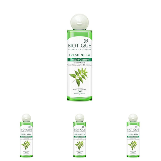 Biotique Fresh Neem Pimple Control Face Wash| Ayurvedic and Organically Pure| Prevents Pimples |100% Botanical Extracts| Suitable for All Skin Types | 200mL (Pack of 4)