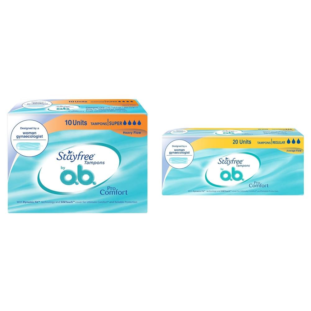 Stayfree Tampons by OB| Heavy flow|10 piece| Dynamic Fit Technology| Rashfree| No skin irritation| Upto 100% leakage protection| Silk touch technology| Stain free & Tampons by OB| Normal flow|20 piece