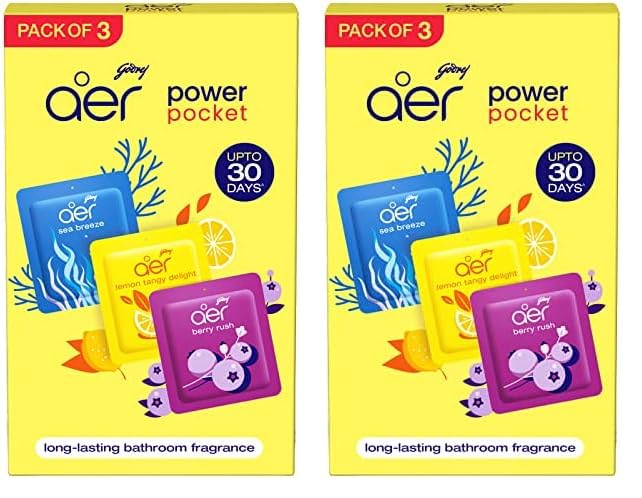 Godrej aer Power Pocket Bathroom Gel Freshener Assorted Pack of 6 (30G) | Lasts Up to 30 Days