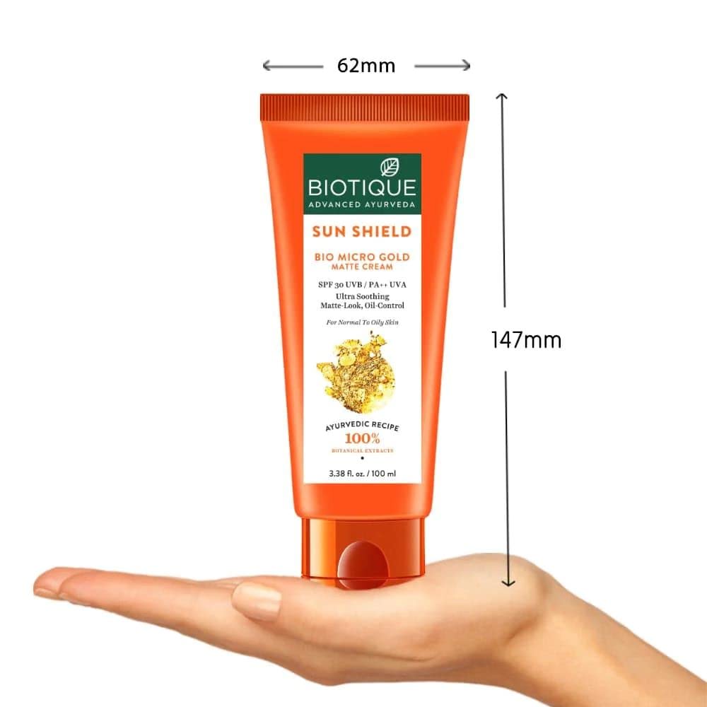 Biotique Sun Shield Micro Gold 30+Spf Matte Cream Sunscreen Ulra Protective Oil Control For Normal Skin, 100Ml, Pack Of 1