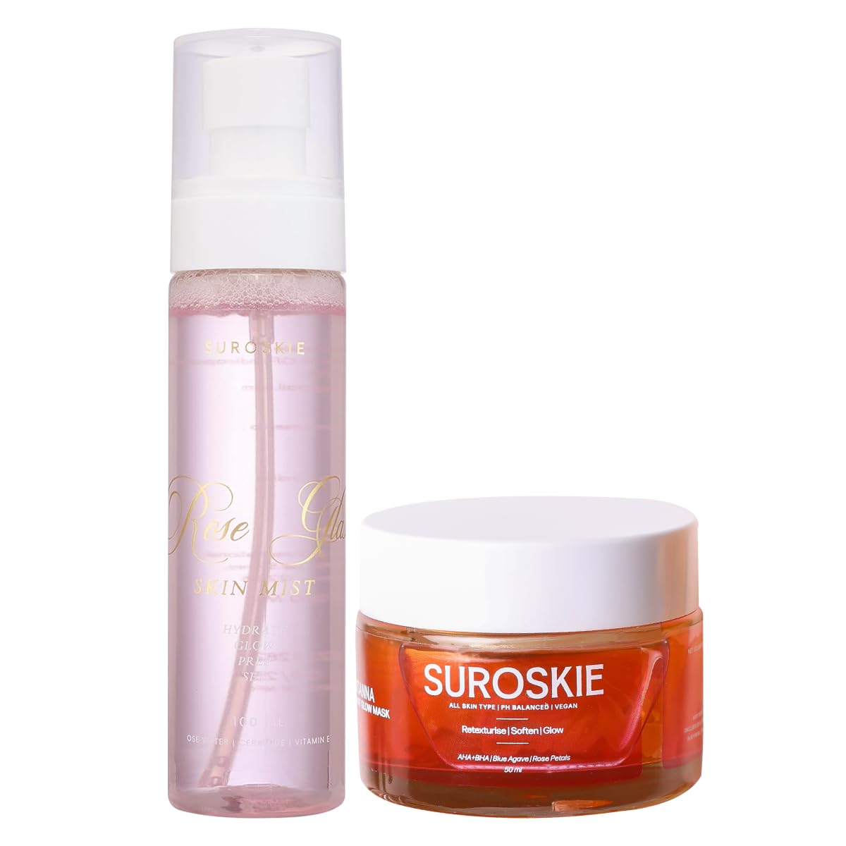Suroskie Glass Glow Duo Combo (Pack of 2) | Rosanna Rose Instant Glow Face Mask (50ml) & Rose Glass Skin Mist (100ml) | for Glowing & Brighten Skin | Cleans Pores & Dark Spot | for Men & Women