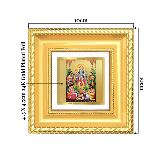 DIVINITI Satyanarayana 24K Gold Plated Foil Tabletop Photo Frame for Home Décor, Puja Room, Luxury Gifting | DG Frame 015 S1A (10x10 CM)