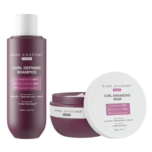 Bare Anatomy Curl Defining Shampoo & Curl Enhancing Hair Mask Combo | Curl Retention & 2X Frizz Protection For 48 Hours | Coconut Oil, Hyaluronic Acid & Castor Oil | Sulphate & Paraben Free | 250ml +