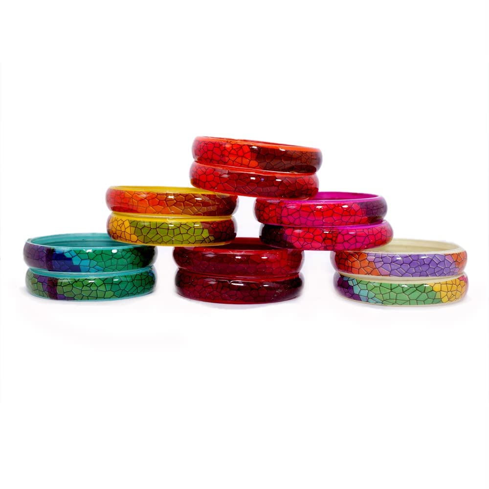 NMII Multicolour Glass Kada Set For Women and Girls with Sleek Finish & Abstract Design | Glass Bangles For Women | Kada For Girls Daily/Party/Office | Fashion Jewellery