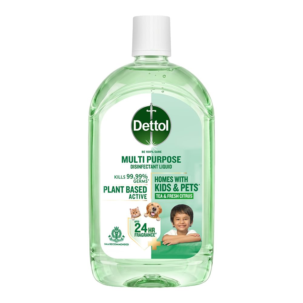 Dettol Plant-Based Disinfectant Liquid 1L, Tea & Fresh Citrus Fragrance – Kids Safe & Pet Friendly | Multi-Purpose Cleaner for Floor & Laundry | Kills 99.99% Germs