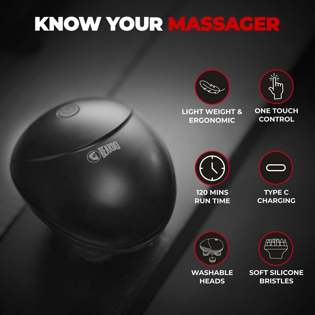 Beardo Stress Buster Electric Scalp Massager | Hair & Head Massager For Scalp with 3 Speed Modes | 120 mins Runtime | Type-C Charging | Detachable & Washable Heads | Scalp massager for Hair Growth