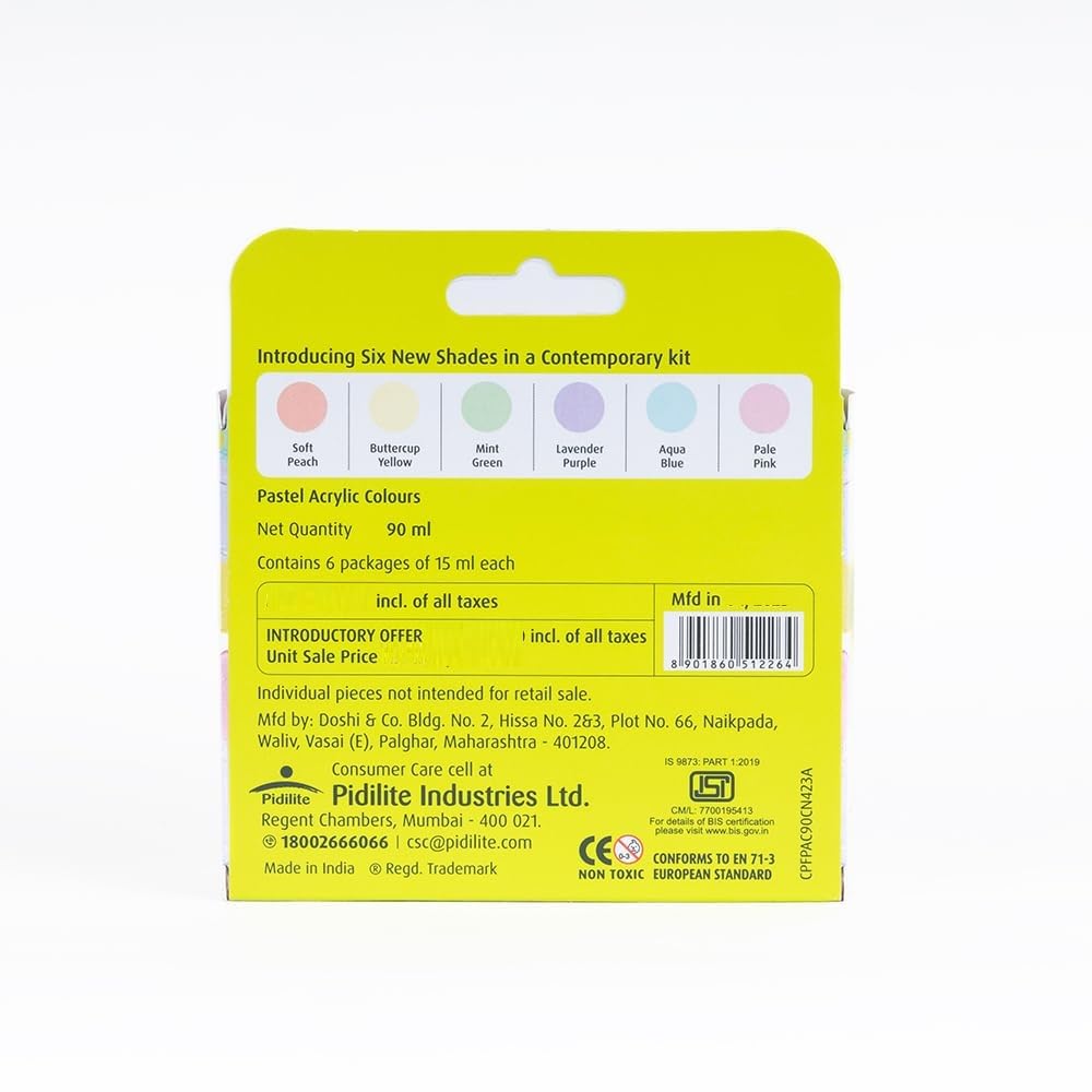 Fevicryl Multi Surface Pastel Acrylic Colours Kit 6 Shades X 15Ml | Ideal For Wood, Glass, Canvas, Metal, Plastic, Mould It | For Hobbyists, Artists, Diy Art And Craft