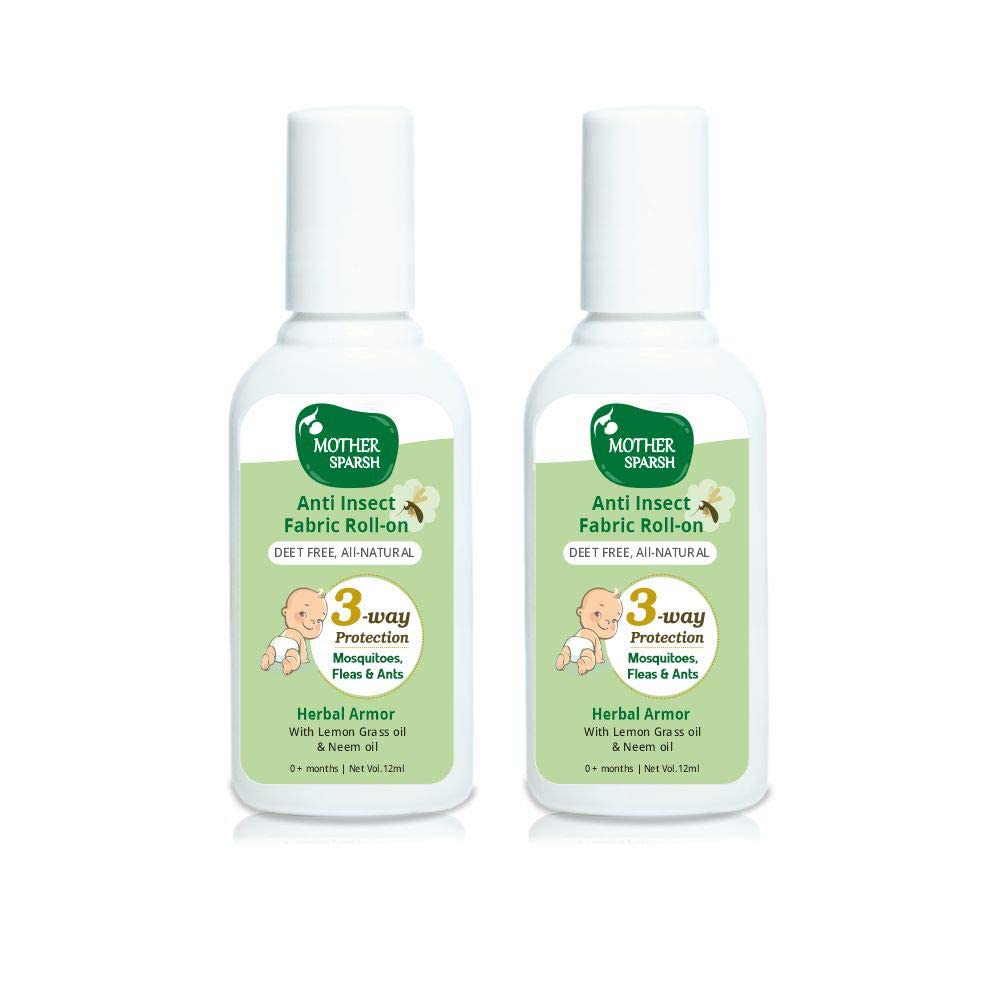 Mother Sparsh Natural Insect Repellent Spray For Babies- 100ml & Mother Sparsh Natural Mosquito Repellent Fabric Roll-on for Babies, 3-Way Protection from Mosquitoes, Fleas and Ants (12ml, Pack of 2)